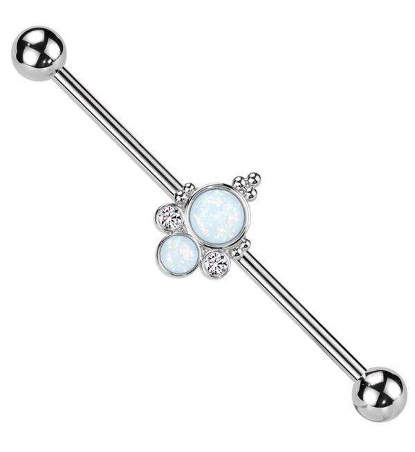 Beaded Double White Opalite Stainless Steel Industrial Barbell Online