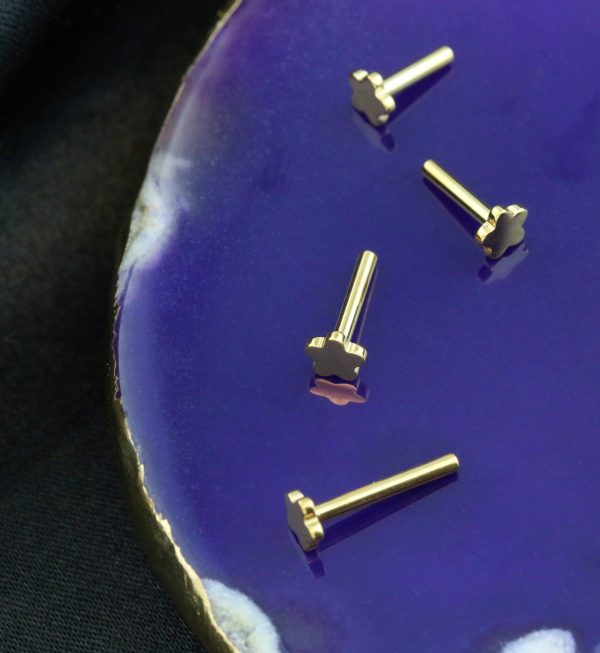 Gold PVD Internally Threaded Titanium Flower Back Labret (Post Only) on Sale - Image 2