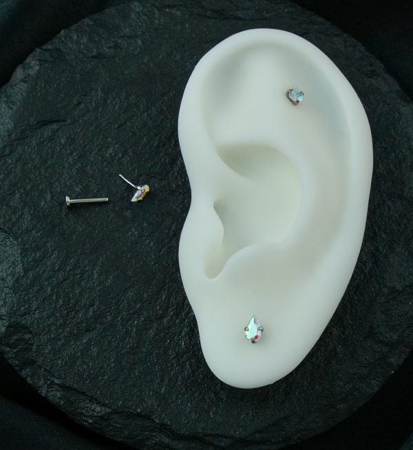 Prong Teardrop Rainbow Aurora CZ Threadless Titanium Flat Disk Labret Online now - Image 2