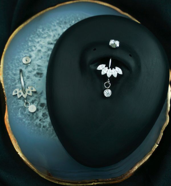 Half Crown Dangle Clear CZ Titanium Internally Threaded Belly Button Ring Online Sale - Image 2