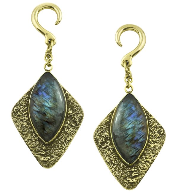 Sense Oval Labradorite Stone Hanging Brass Ear Weights on Sale