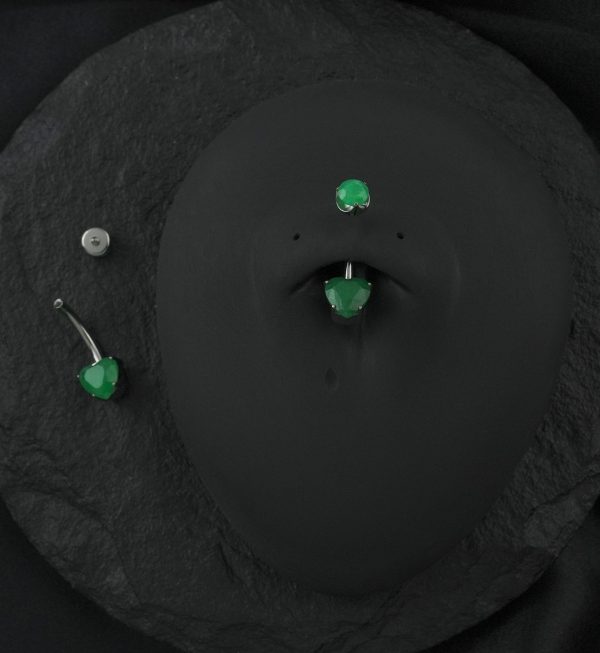 Green Onyx Stone Heart Internally Threaded Titanium Belly Button Ring Discount - Image 2