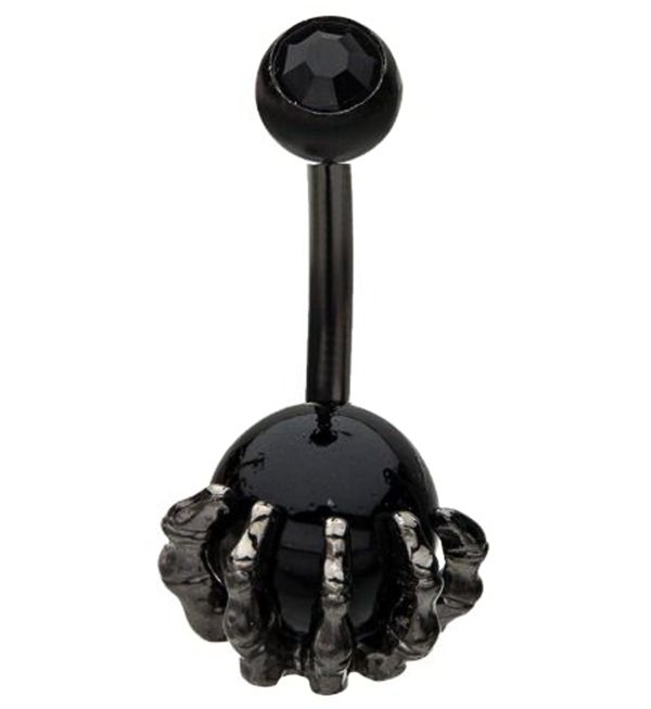 Black PVD Skeletal Palm Black Onyx And Hematite Belly Button Ring Hot on Sale