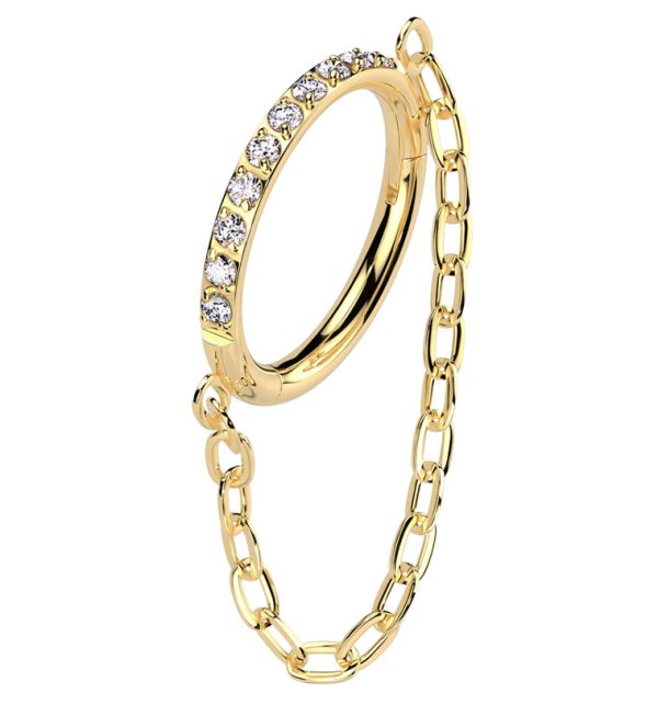 Gold PVD Side Facing Clear CZ Row Dangle Chain Hinged Segment Ring Online Sale