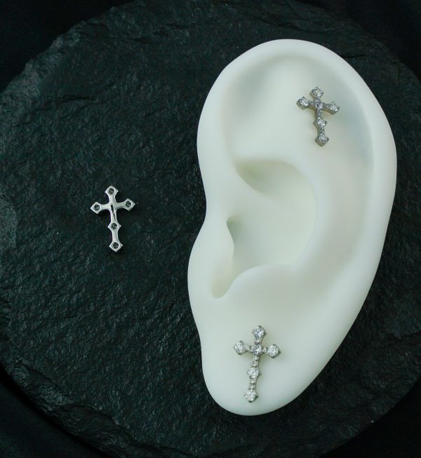 Baroque Cross Clear CZ Titanium Threadless Top Sale - Image 2