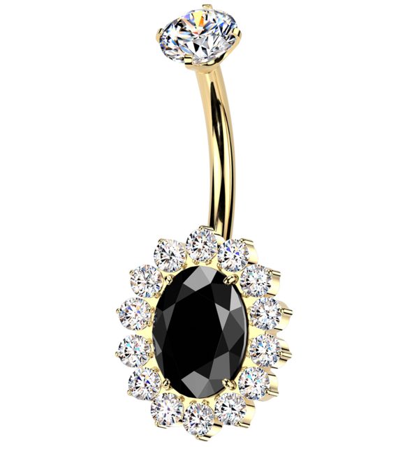 Gold PVD Gild Oval Black CZ Titanium Internally Threaded Belly Button Ring Online Hot Sale