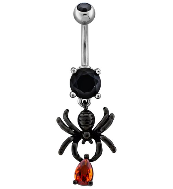 Black PVD Spider Dangle Teardrop Red CZ Stainless Steel Belly Button Ring Online