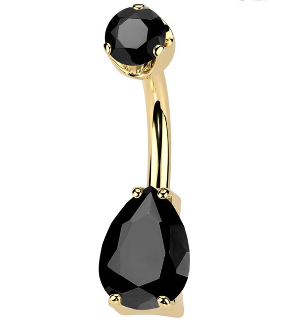 Gold PVD Black Agate Teardrop Internally Threaded Titanium Belly Button Ring on Sale