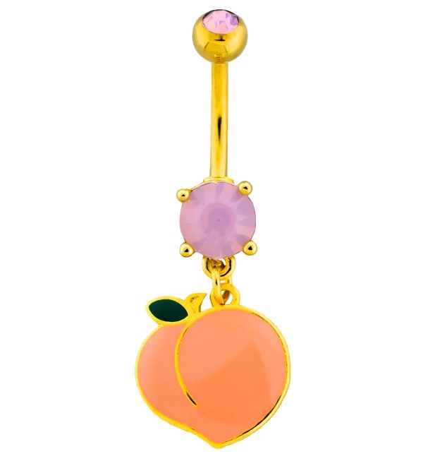 Gold PVD Peach Rose Quartz Dangle Stainless Steel Belly Button Ring Supply