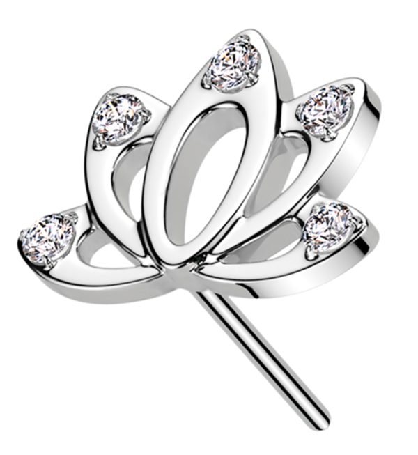 14kt White Gold Lotus Outline Clear CZ Threadless Top Online