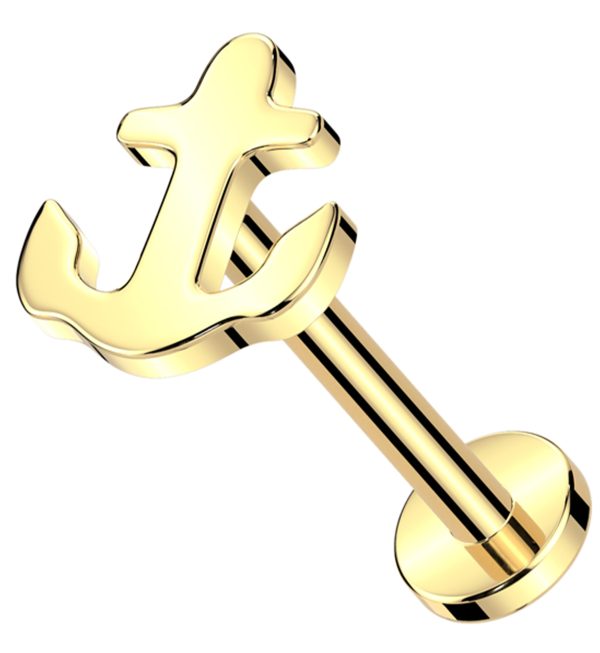 Gold PVD Flat Anchor Titanium Threadless Labret Supply