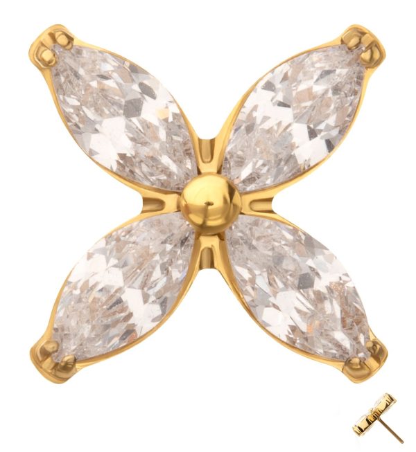 Gold PVD Tetrad Marquise Clear CZ Threadless Titanium Top For Sale