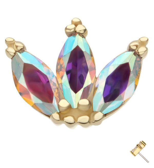 14kt Gold Liege Rainbow Aurora CZ Threadless Top Sale