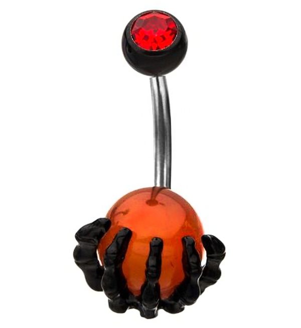 Black PVD Skeletal Palm Red Agate Belly Button Ring For Discount
