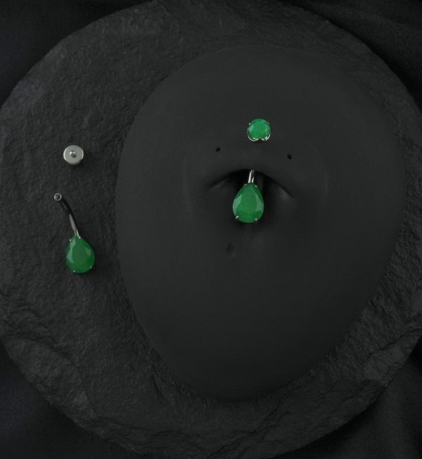 Green Onyx Stone Teardrop Internally Threaded Titanium Belly Button Ring Hot on Sale - Image 2