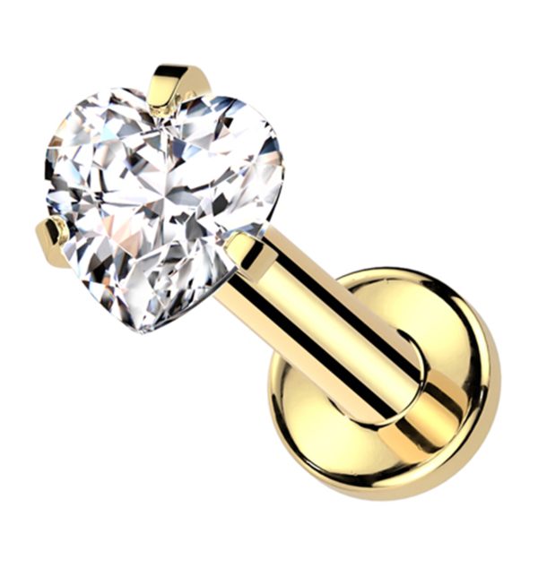 Gold PVD Heart Clear CZ Internally Threaded Titanium Labret Post Supply