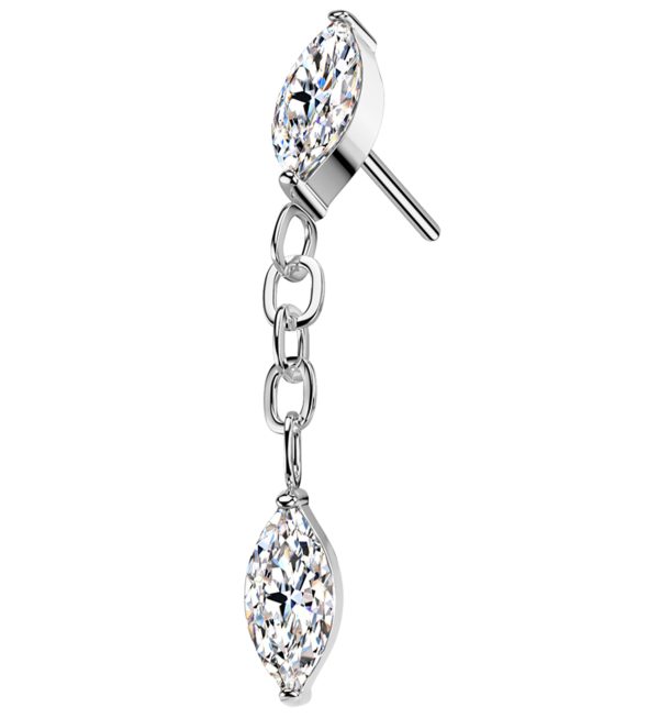 Teardrop Chain Link Dangle Clear CZ Titanium Threadless Top on Sale