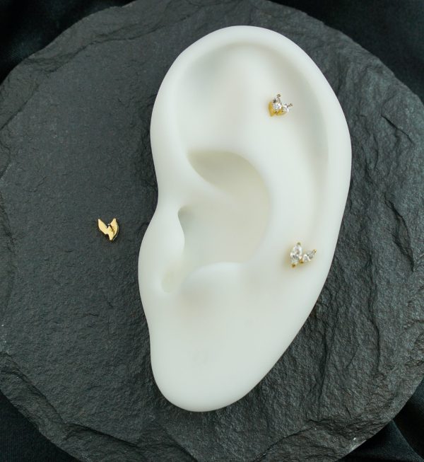 Gold PVD Marquise Frond Clear CZ Titanium Threadless Top Discount - Image 2