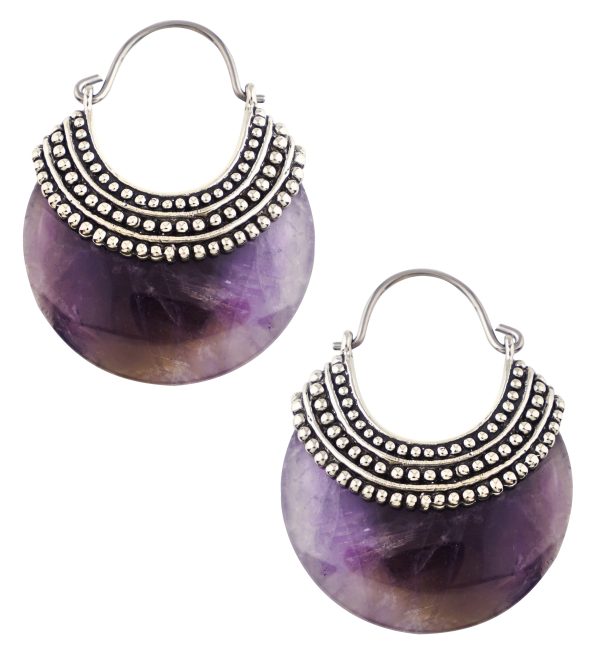 Amethyst Beaded White Brass Stone Earrings Fashion