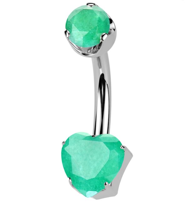 Green Onyx Stone Heart Internally Threaded Titanium Belly Button Ring Discount