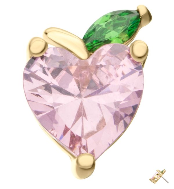 14kt Gold Peach Heart Pink CZ Threadless Top Fashion