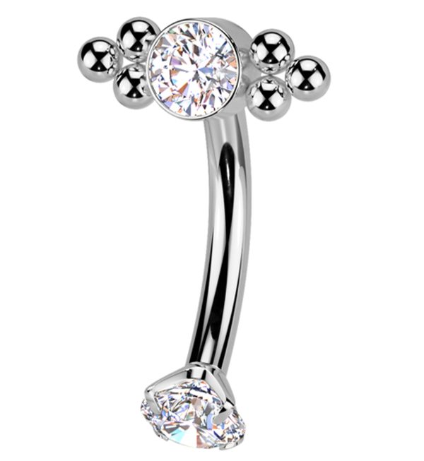 Beaded Bezel CZ Top With Prong CZ Bottom Internally Threaded Titanium Curved Barbell Online now