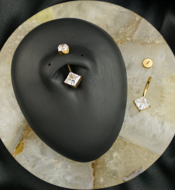 Gold PVD Rhombus Clear CZ Titanium Threadless Belly Button Ring Sale - Image 2