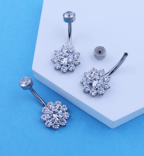 Flora Clear CZ Internally Threaded Titanium Belly Button Ring Supply - Image 2