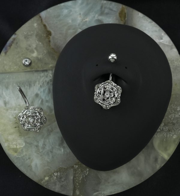 Rosebud With Clear CZ Belly Button Ring on Sale - Image 2