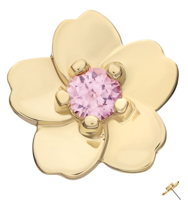 14kt Gold Floral Blossom Pink CZ Threadless Top Online now