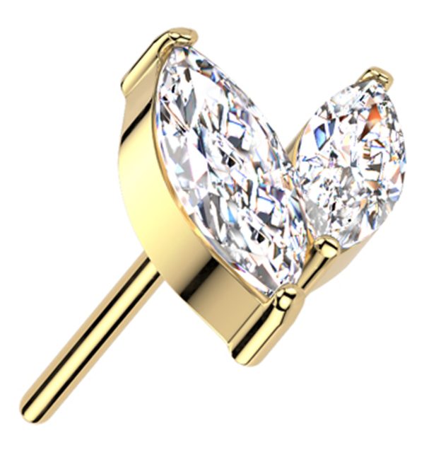 Gold PVD Marquise Frond Clear CZ Titanium Threadless Top Discount