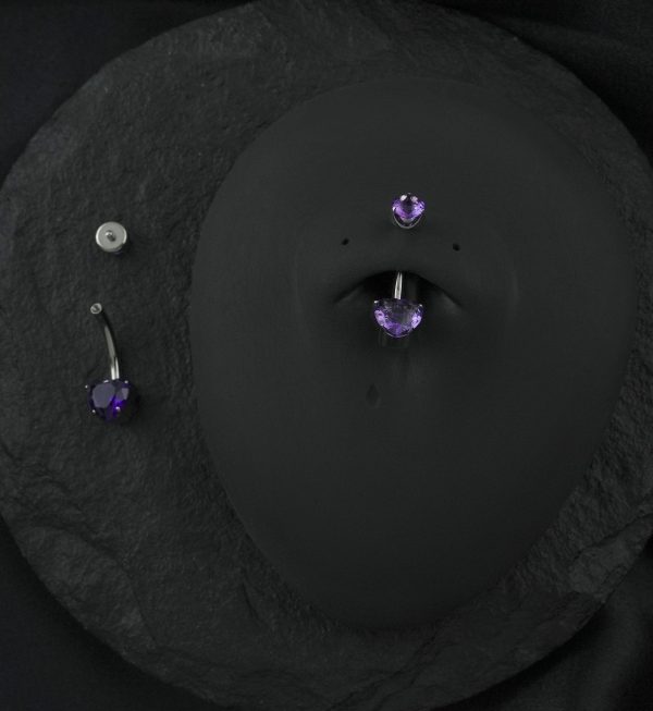 Amethyst Stone Heart Internally Threaded Titanium Belly Button Ring For Cheap - Image 2