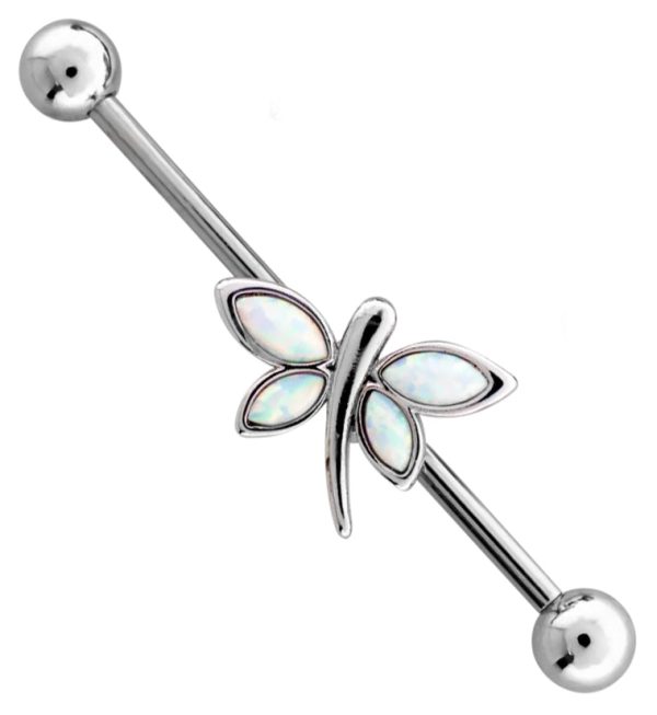 Dragonfly White Opalite Stainless Steel Industrial Barbell Online