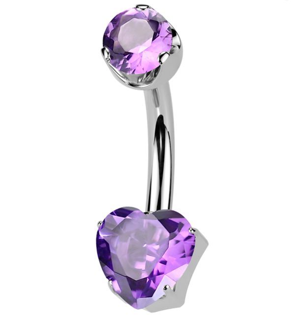 Amethyst Stone Heart Internally Threaded Titanium Belly Button Ring For Cheap