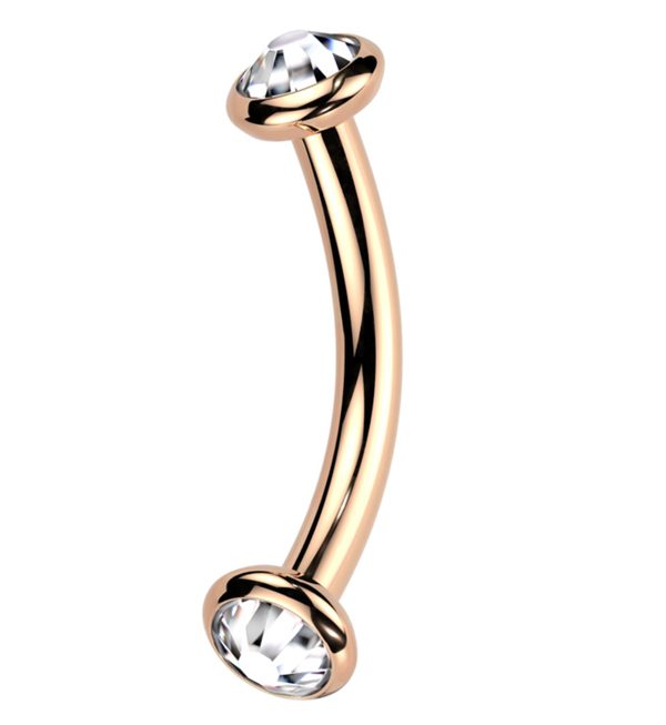 Rose Gold PVD Double Bezel Clear CZ Internally Threaded Titanium Curved Barbell Online