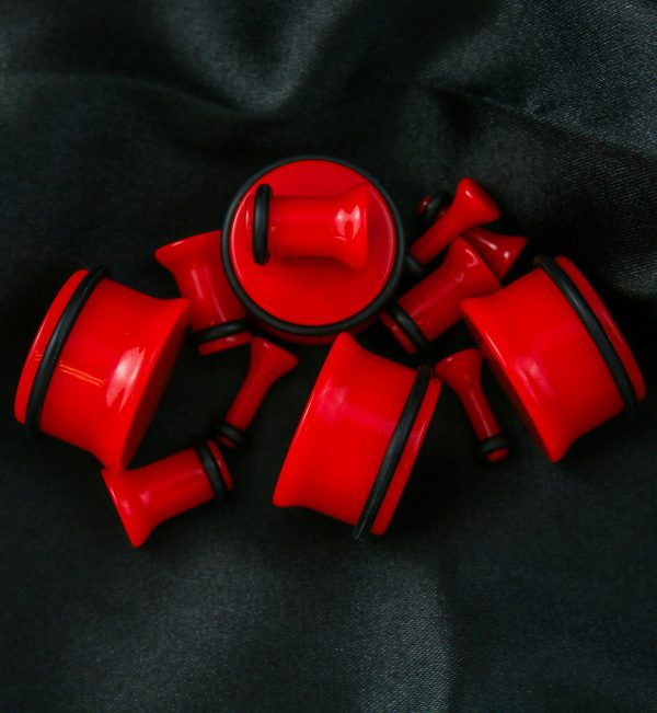 Red Single Flare Acrylic Plugs Cheap - Image 2