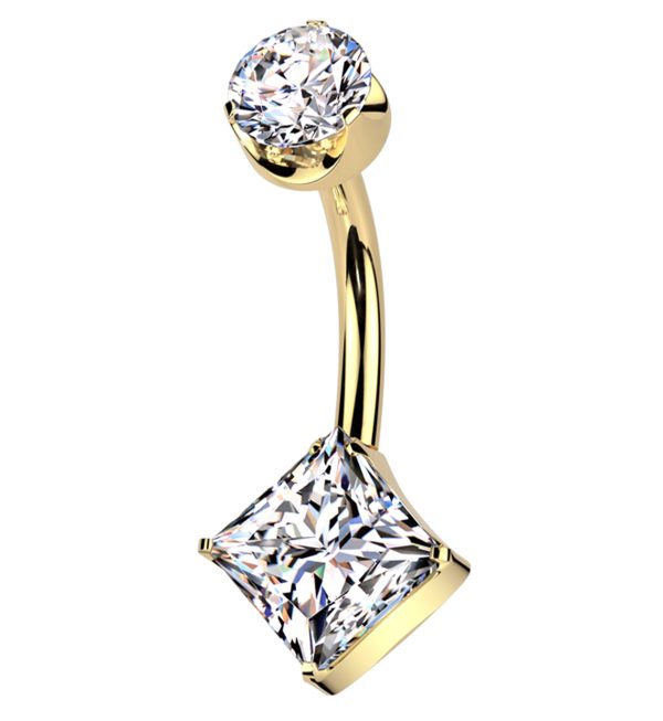 Gold PVD Rhombus Clear CZ Titanium Threadless Belly Button Ring Sale