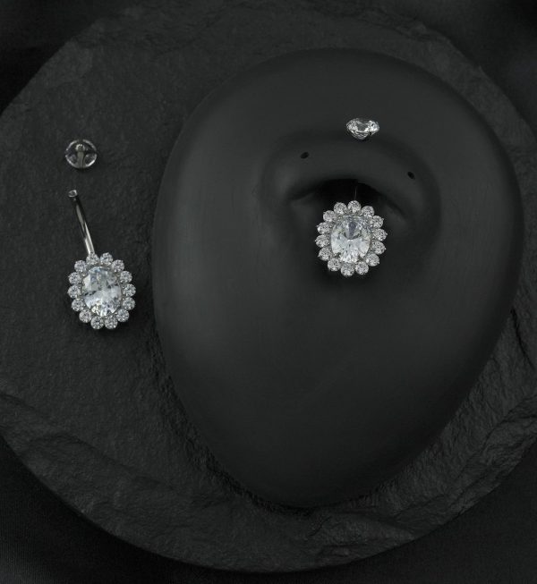 Gild Oval Clear CZ Titanium Internally Threaded Belly Button Ring Fashion - Image 2