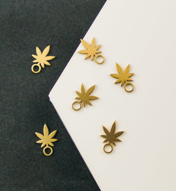 Gold PVD Hemp Leaf Stainless Steel Charm For Cheap - Image 2