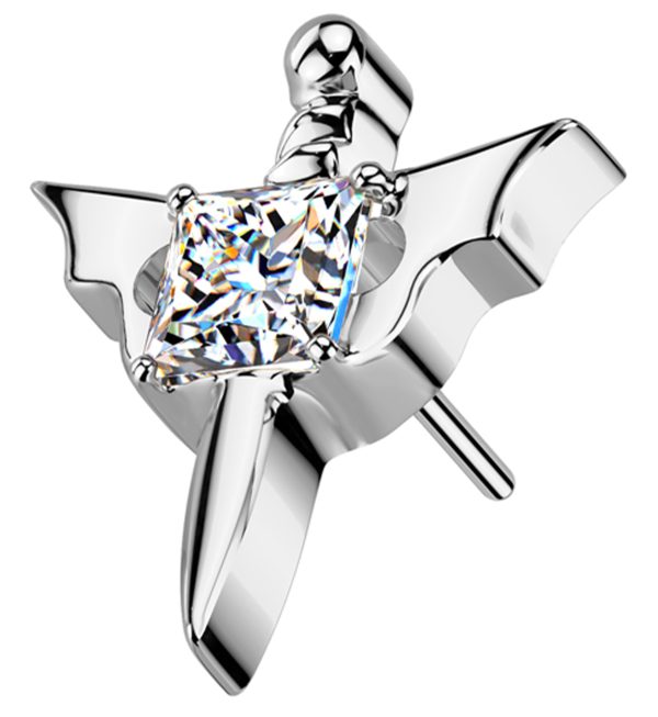 Bat Wing Dagger Square Clear CZ Titanium Threadless Top Online now