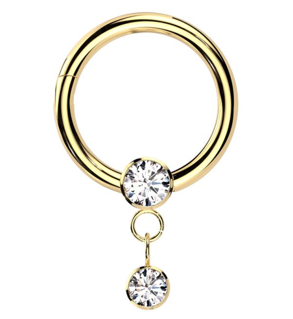 Gold PVD Bezel Clear CZ Dangle Hinged Segment Ring Cheap