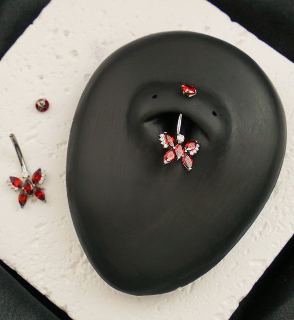 Marquise Butterfly Red CZ Titanium Internally Threaded Belly Button Ring For Sale - Image 2