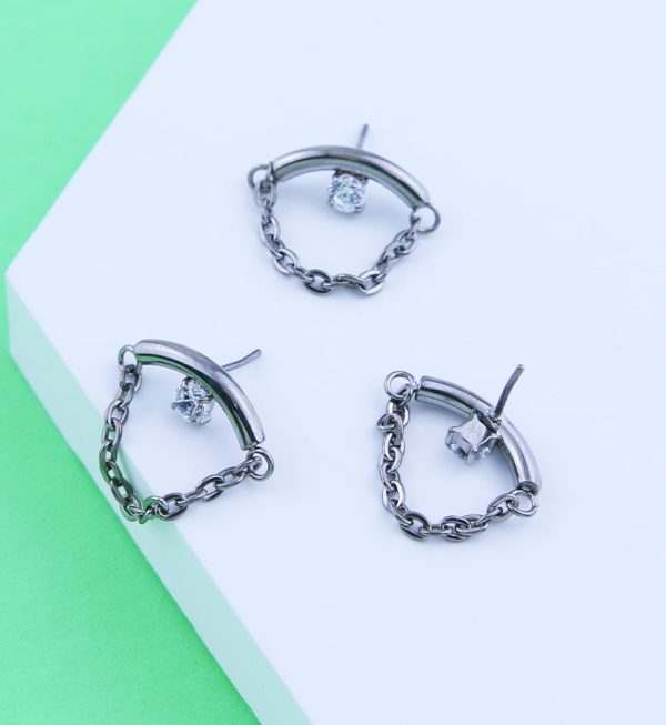 Curved Bar Clear CZ Dangle Chain Titanium Threadless Top Cheap - Image 2