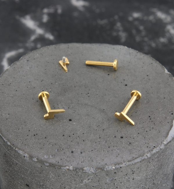 Gold PVD Electric Bolt Internally Threaded Titanium Labret Online - Image 2