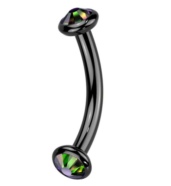 Black PVD Double Bezel Black Aurora CZ Internally Threaded Titanium Curved Barbell Discount