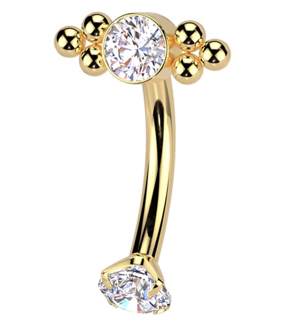 Gold PVD Beaded Bezel CZ Top With Prong CZ Bottom Internally Threaded Titanium Curved Barbell Online