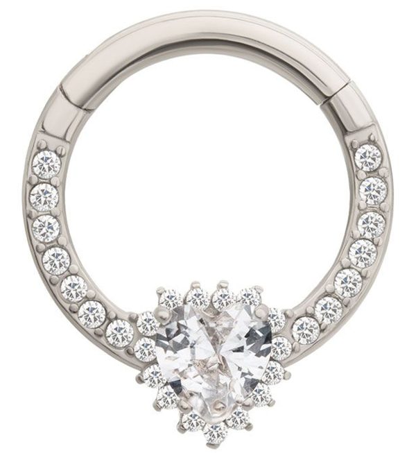 Heart Line Bling CZ Stainless Steel Hinged Segment Ring Online now