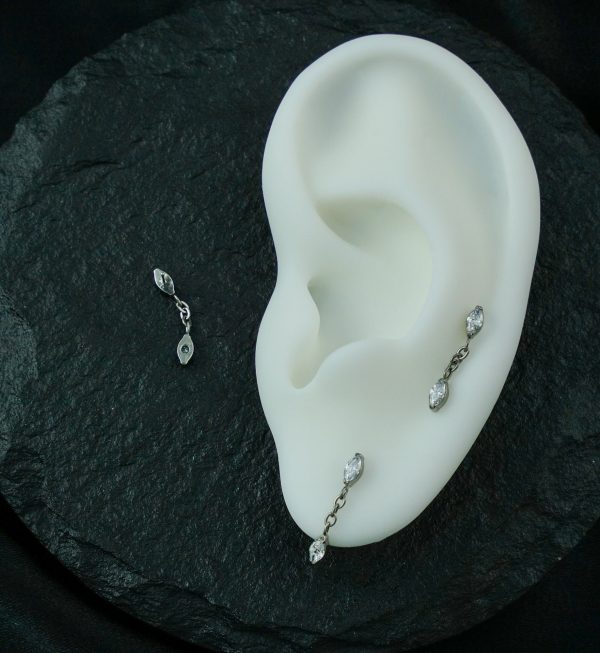 Teardrop Chain Link Dangle Clear CZ Titanium Threadless Top on Sale - Image 2