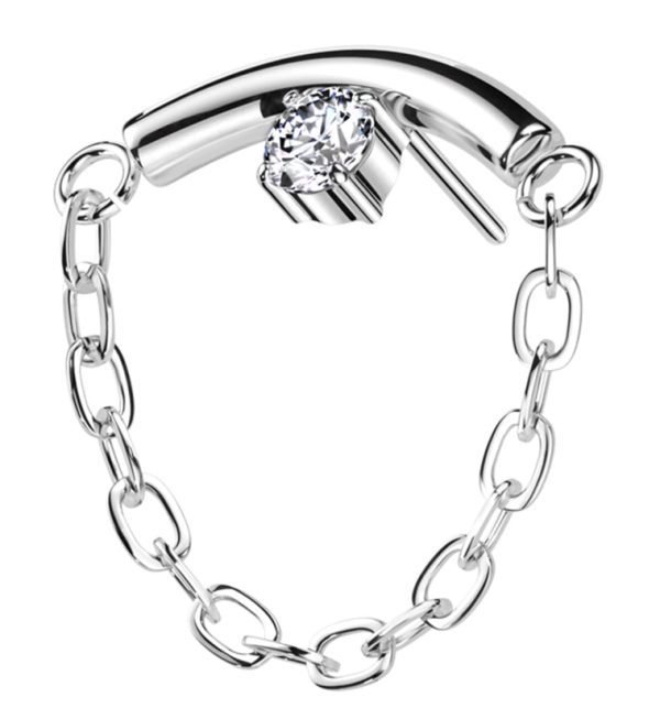 Curved Bar Clear CZ Dangle Chain Titanium Threadless Top Cheap