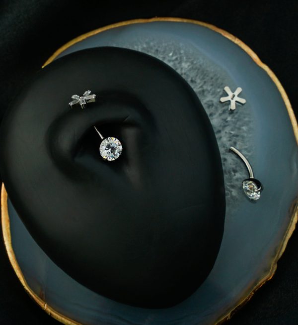 Baguette Flower Clear CZ Titanium Internally Threaded Belly Button Ring Hot on Sale - Image 2